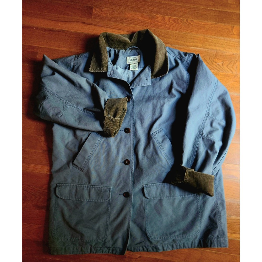 VTG LL Bean Womens 1X Corduroy Collar Lined Chore Coat Barn Blue Field Jacket